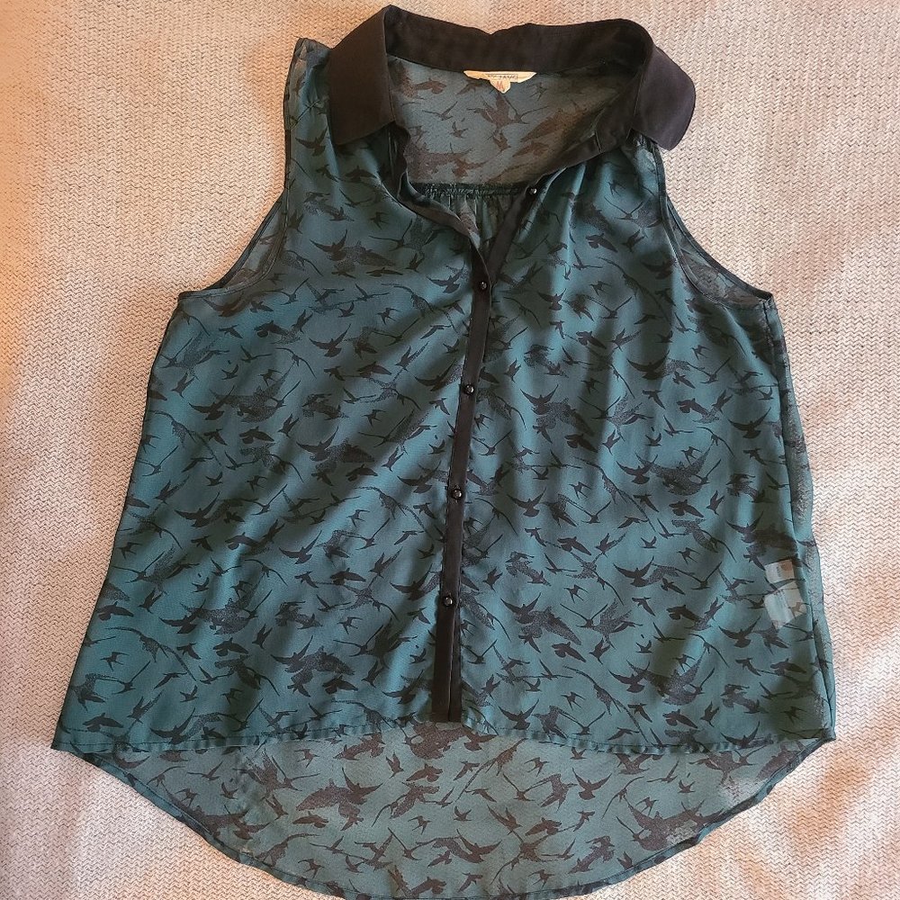 Teal and Black sheer Collared blouse